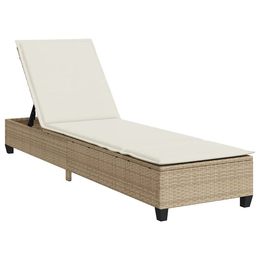 Sonnenliege mit Auflagen Beige 55x200x25,5cm Poly Rattan