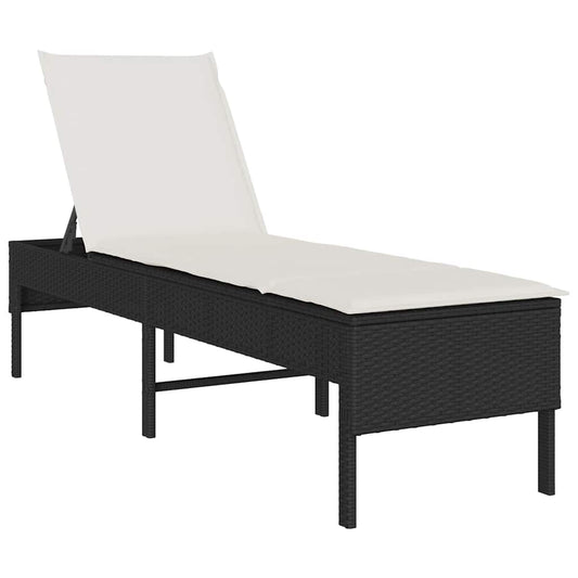Sonnenliege mit Auflage Schwarz 55x200x44 cm Poly Rattan