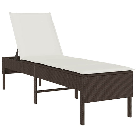 Sonnenliege mit Auflage Braun 55x200x44 cm Poly Rattan