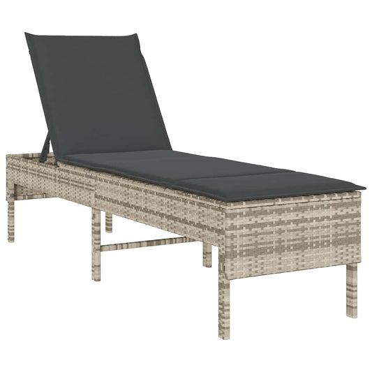 Sonnenliege mit Auflage Hellgrau 55x200x44 cm Poly Rattan