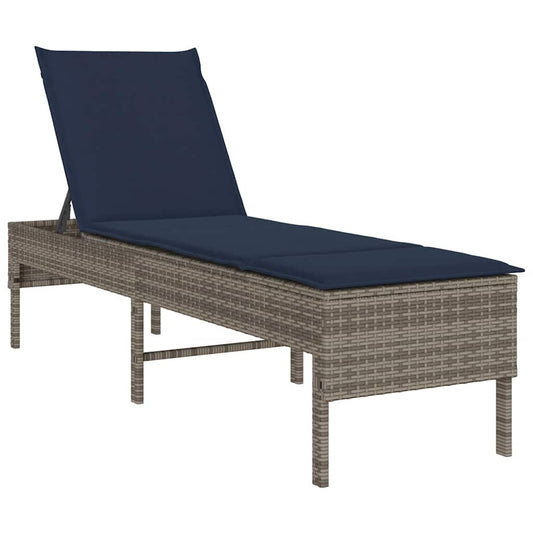 Sonnenliege mit Auflage Grau 55x200x44 cm Poly Rattan