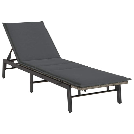 Sonnenliege mit Auflage Grau Poly Rattan