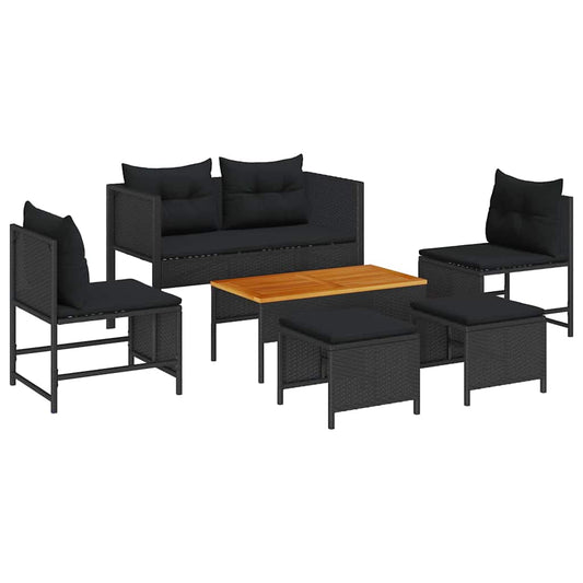 Garten-Sofa-Set 6 pcs Schwarz Poly-Rattan