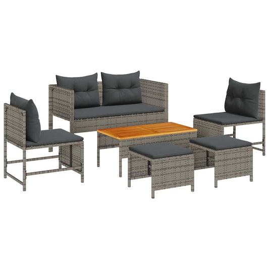 Garten-Sofa-Set 6 pcs Grau und Dunkelgrau Poly-Rattan