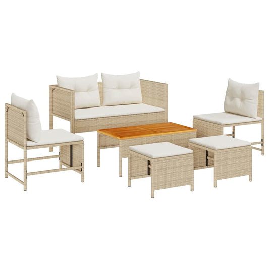 Garten-Sofa-Set 6 pcs Beige und Creme Poly-Rattan
