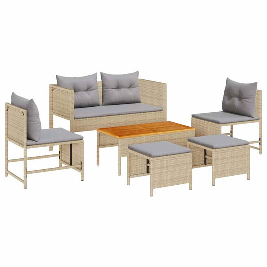 Garten-Sofa-Set 6 pcs Beige und Hellgrau Poly-Rattan