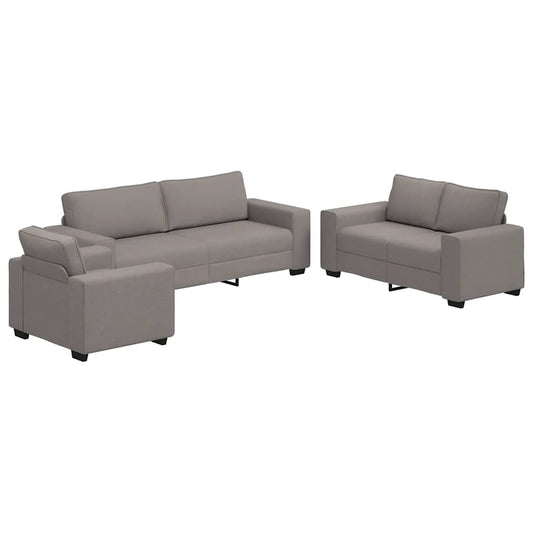 3-teiliges Sofa-Set mit Kissen, taupefarbener Stoff
