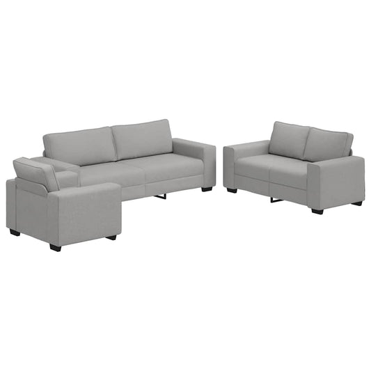 3-teiliges Sofa-Set mit Kissen, wolkengrauer Stoff