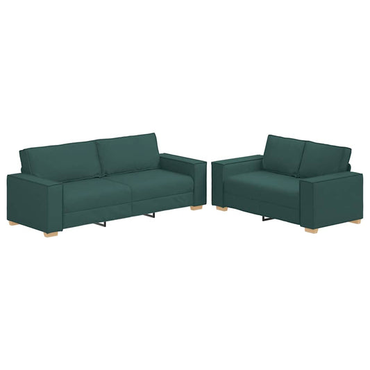 2-teiliges Sofa-Set mit Kissen, dunkelgrüner Stoff