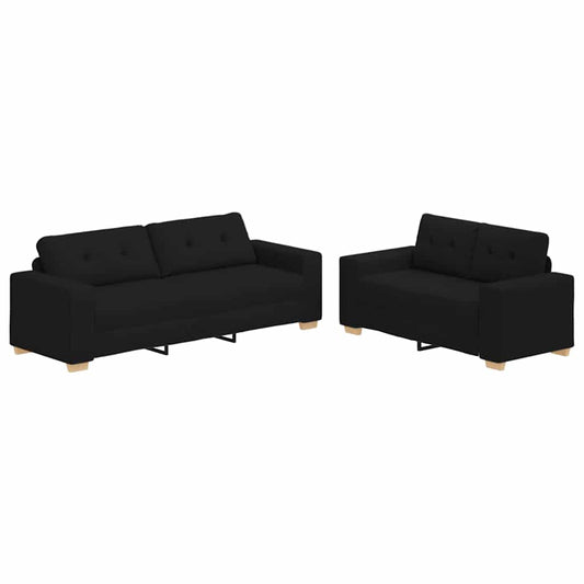 2-teiliges Sofa-Set mit Kissen, schwarzer Stoff