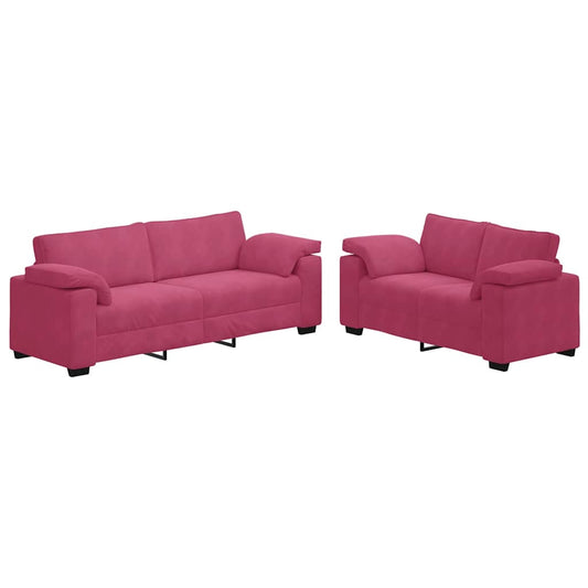 2-teiliges Sofa-Set mit Kissen, weinroter Samt