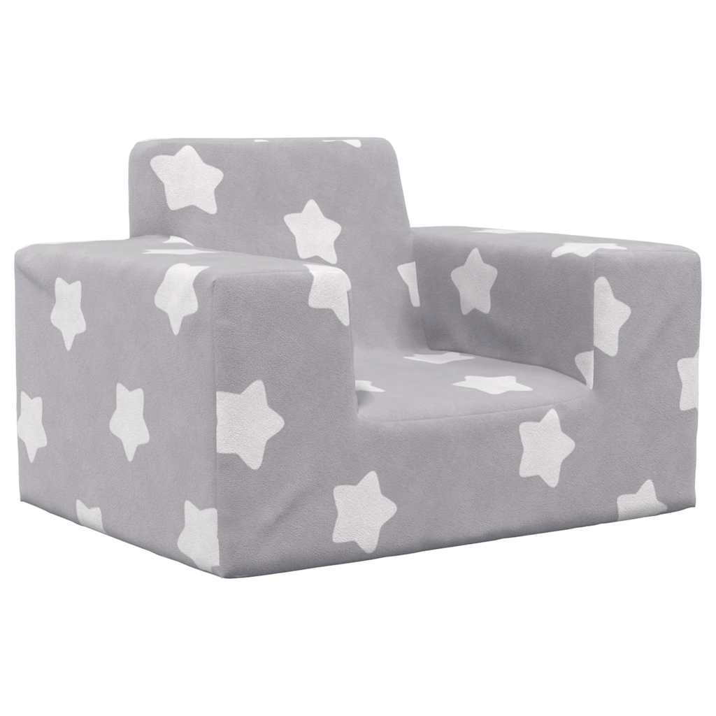Børnesofa lysegrå med Stars Soft Plush
