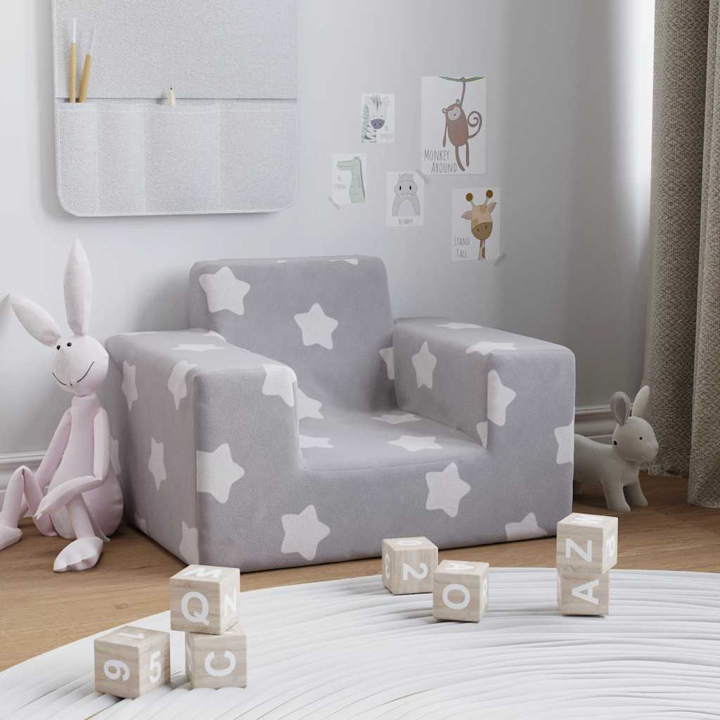 Børnesofa lysegrå med Stars Soft Plush