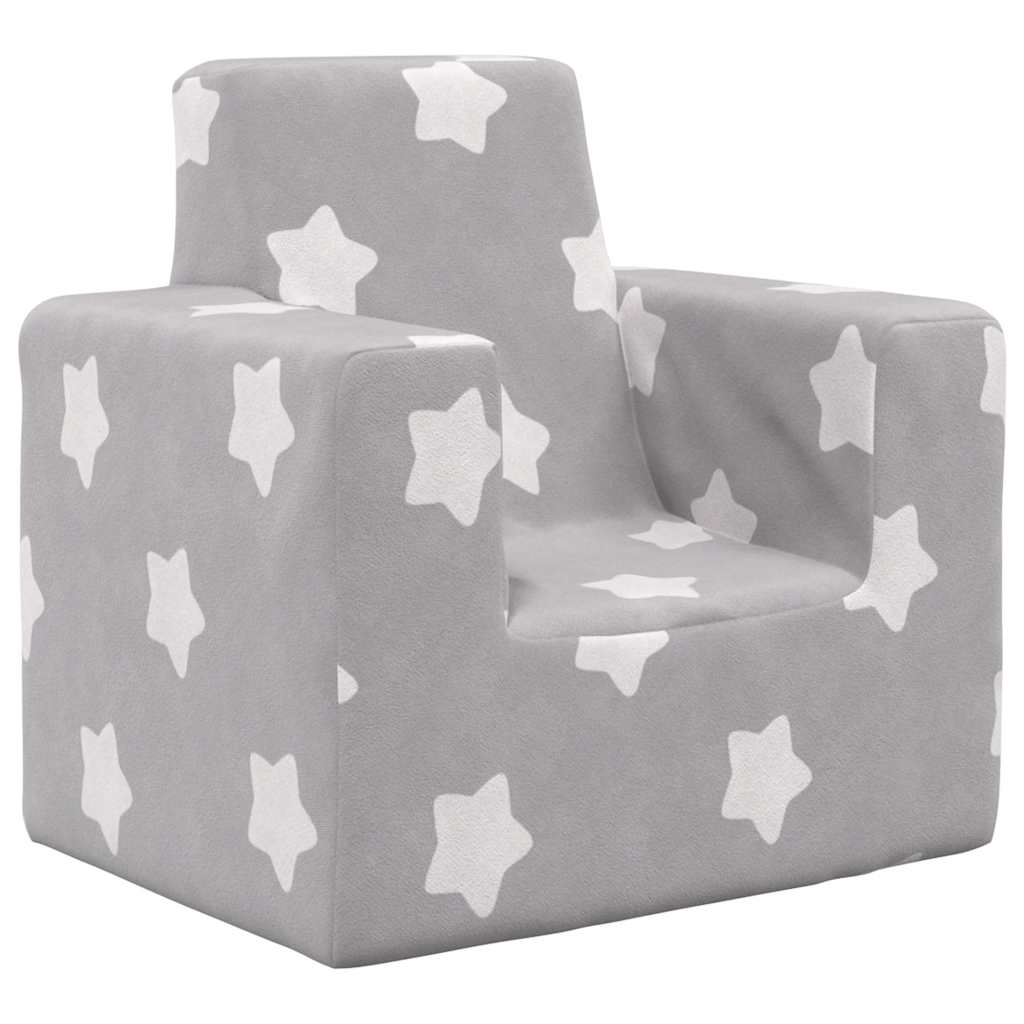 Børnesofa lysegrå med Stars Soft Plush