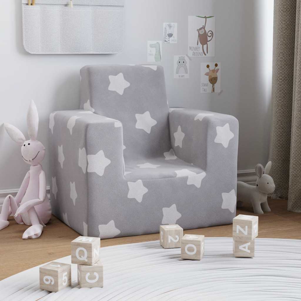 Børnesofa lysegrå med Stars Soft Plush