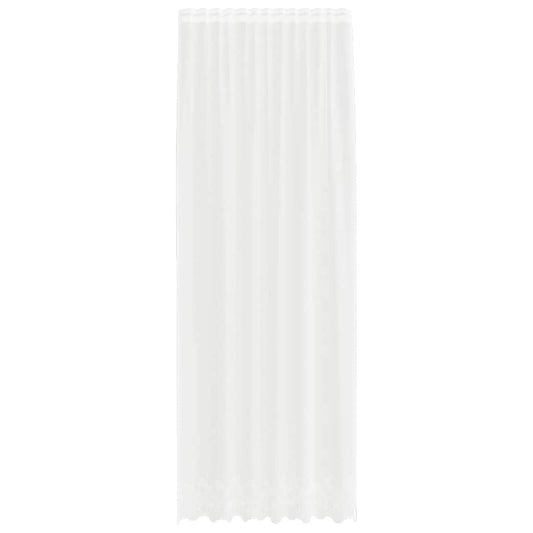 Spitzenvorhang mit Vorhängen Floral Weiß 300 x 150 cm Polyester