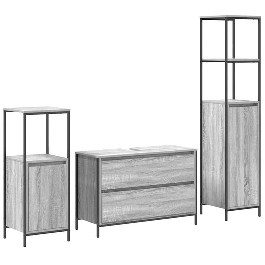 Badezimmermöbel-Set mit Regal 3 pcs Graues Sonoma Holzwerkstoff
