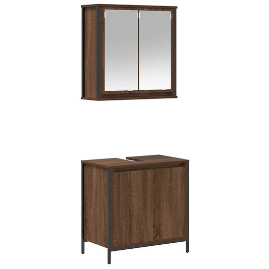 2-delt Badeværelsesmøbelsæt Brown Oak Look Træmateriale
