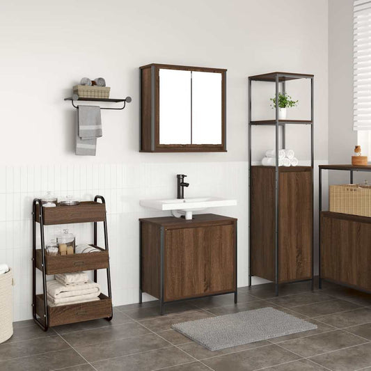 2-delt Badeværelsesmøbelsæt Brown Oak Look Træmateriale