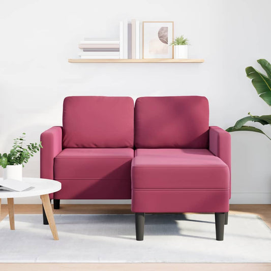 2-Sitzer-Sofa mit Chaiselongue L-Form Weinrot 125 cm Samt