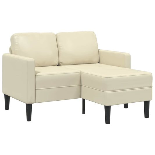 2-Sitzer-Sofa mit Chaiselongue L-Form Creme 125 cm Kunstleder
