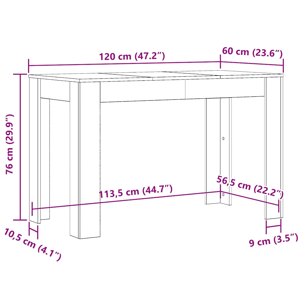 Spisebord Sort Eg Look 120x60x76 cm Træmateriale