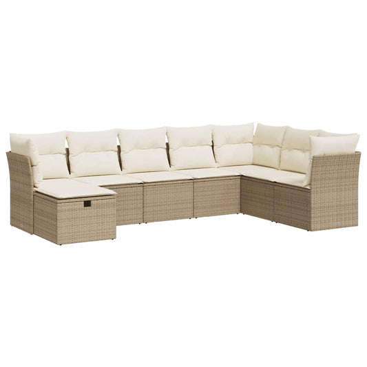 8-tlg. Garten-Sofagarnitur mit Kissen Beige Poly Rattan
