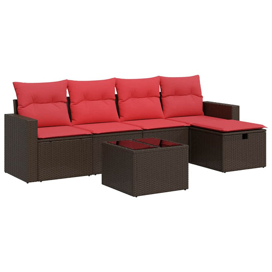 6-tlg. Garten-Sofagarnitur mit Kissen Braun Poly Rattan