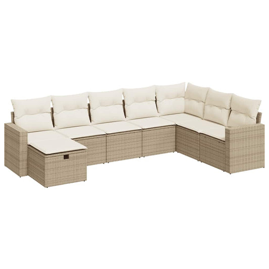 8-tlg. Garten-Sofagarnitur mit Kissen Beige Poly Rattan