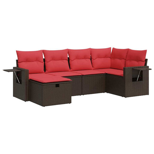 6-tlg. Garten-Sofagarnitur mit Kissen Braun Poly Rattan