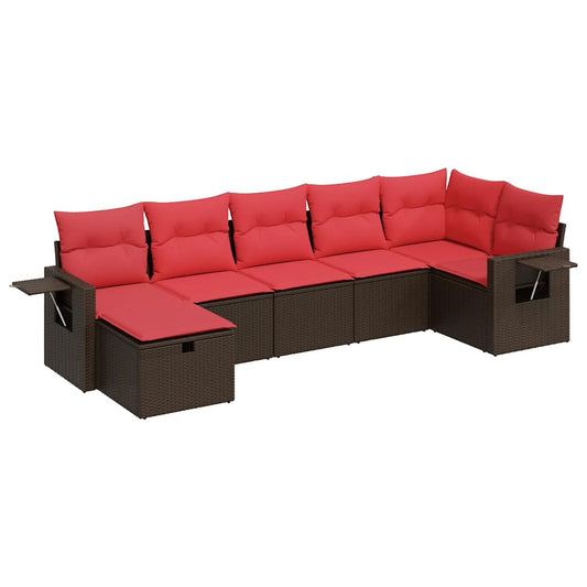 7-tlg. Garten-Sofagarnitur mit Kissen Braun Poly Rattan
