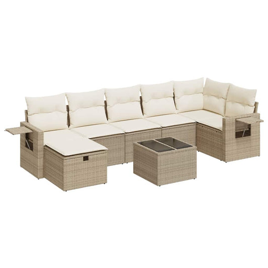 8-tlg. Garten-Sofagarnitur mit Kissen Beige Poly Rattan