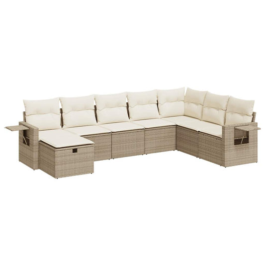 8-tlg. Garten-Sofagarnitur mit Kissen Beige Poly Rattan