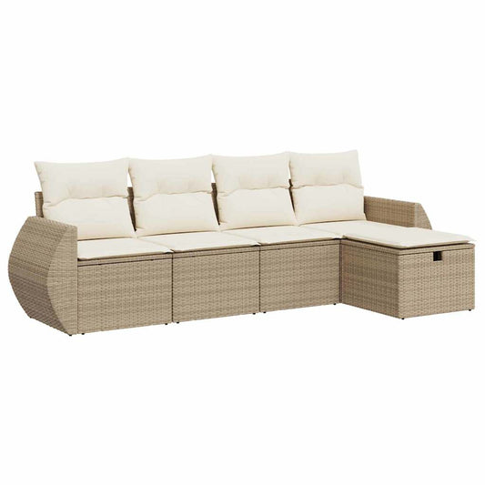 5-tlg. Garten-Sofagarnitur mit Kissen Beige Poly Rattan