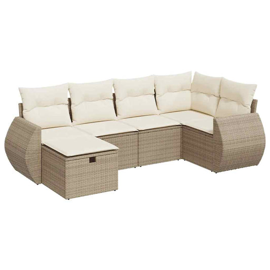 6-tlg. Garten-Sofagarnitur mit Kissen Beige Poly Rattan