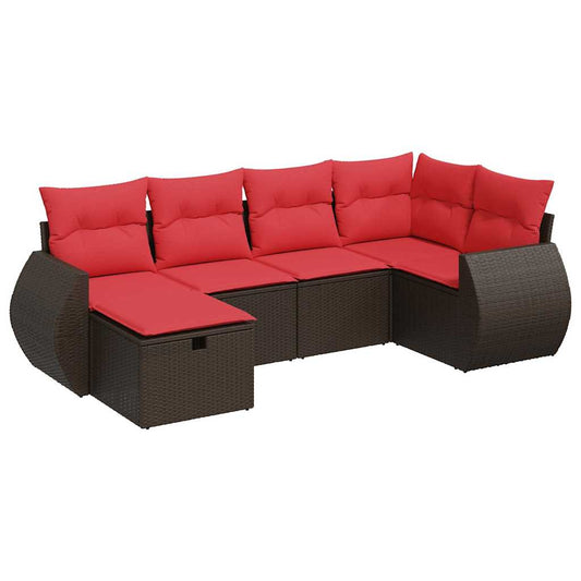 6-tlg. Garten-Sofagarnitur mit Kissen Braun Poly Rattan
