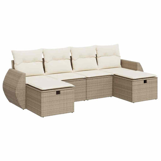 6-tlg. Garten-Sofagarnitur mit Kissen Beige Poly Rattan