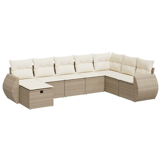 8-tlg. Garten-Sofagarnitur mit Kissen Beige Poly Rattan