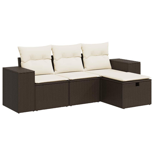 4-tlg. Garten-Sofagarnitur mit Kissen Braun Poly Rattan
