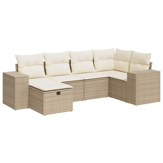 6-tlg. Garten-Sofagarnitur mit Kissen Beige Poly Rattan