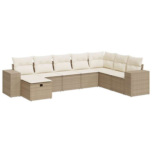 8-tlg. Garten-Sofagarnitur mit Kissen Beige Poly Rattan