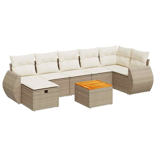 8-tlg. Garten-Sofagarnitur mit Kissen Beige Poly Rattan