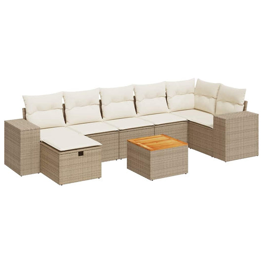 8-tlg. Garten-Sofagarnitur mit Kissen Beige Poly Rattan