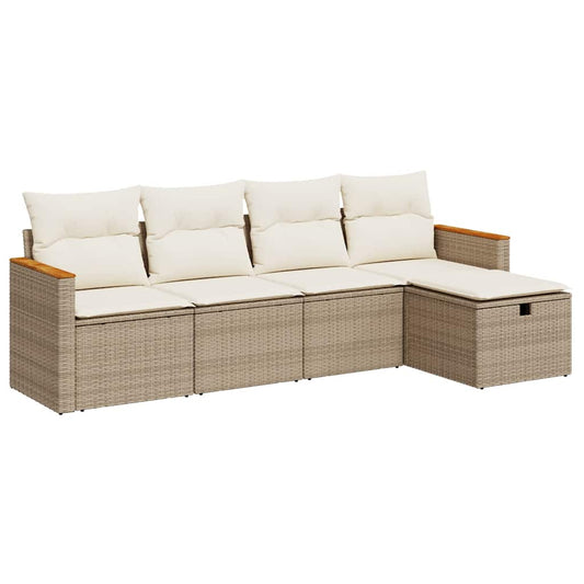 5-tlg. Garten-Sofagarnitur mit Kissen Beige Poly Rattan