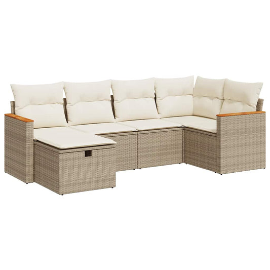 6-tlg. Garten-Sofagarnitur mit Kissen Beige Poly Rattan