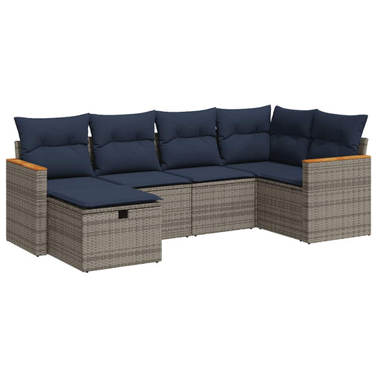 6-tlg. Garten-Sofagarnitur mit Kissen Grau Poly Rattan