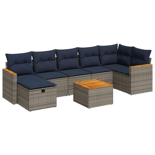 8-tlg. Garten-Sofagarnitur mit Kissen Grau Poly Rattan