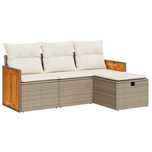 4-tlg. Garten-Sofagarnitur mit Kissen Beige Poly Rattan