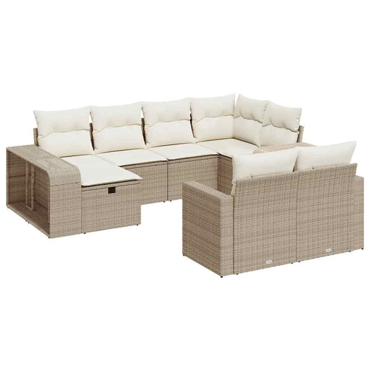 10-tlg. Garten-Sofagarnitur mit Kissen Beige Poly Rattan