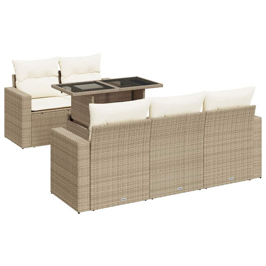 6-tlg. Garten-Sofagarnitur mit Kissen Beige Poly Rattan